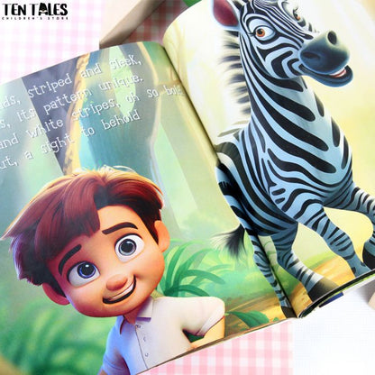 Personalised animal learning book for children with Pakistani child's name — educational gift idea 